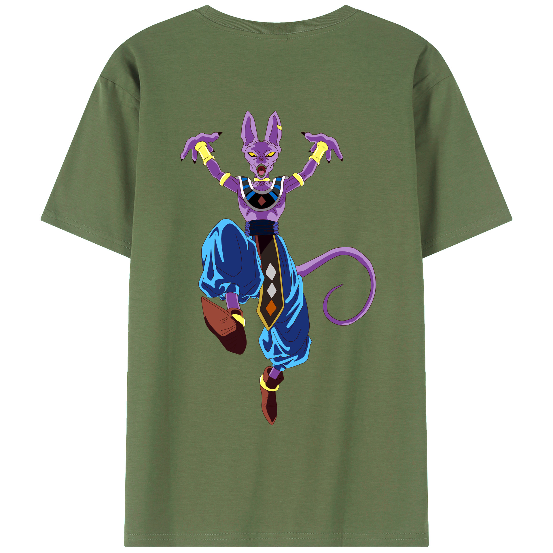 （画像用） ドラゴンボール ビルス 破壊神ビルス DRAGON BALL Beerus Birusu 綿100％ メンズ半袖Tシャツ（バックプリント） 通気性
